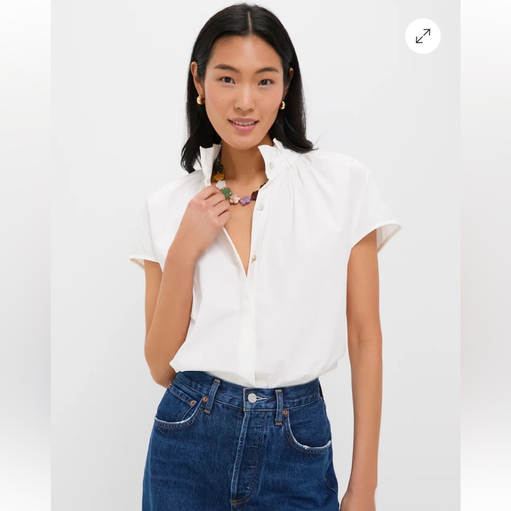 Pomander place TUCKERNUCK white Rae cotton frilled button blouse women’s small